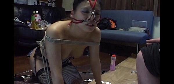  Subtitled mixed Japanese BDSM on a leash with anal play